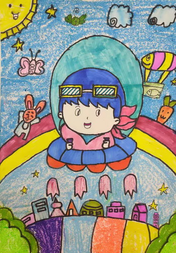 太空漫游儿童绘画一等奖
