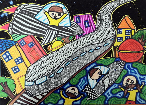 太空之旅儿童画图片