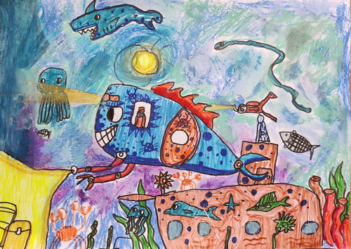 海底机器人手绘画简单好看
