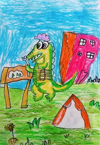 在露营的小鳄鱼手绘画获奖