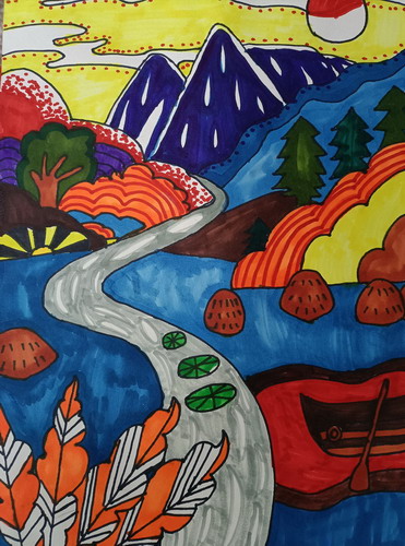 山间小道手绘画