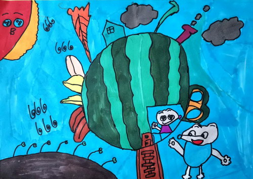 西瓜小屋儿童画