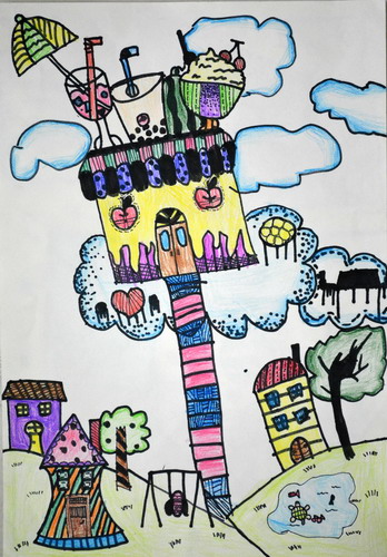 空中果汁店绘画一等奖