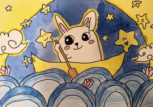 兔子与月亮船画简单又漂亮