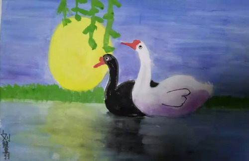 月光下的天鹅三年级儿童画