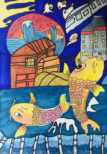 国庆小鲤鱼绘画一等奖