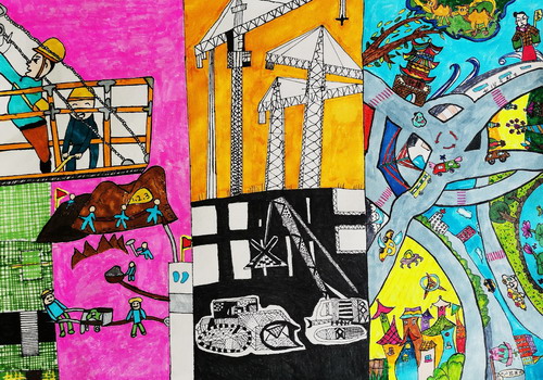 城市崛起幼儿园绘画