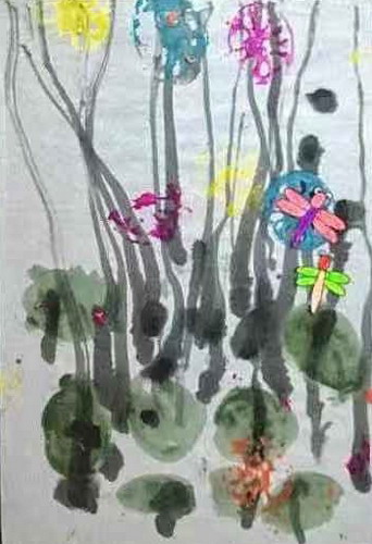 水墨印藕儿童画一等奖