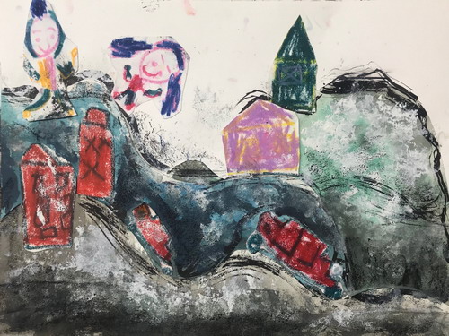 雪山度假儿童绘画