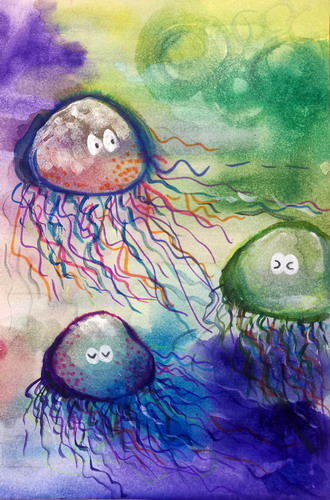 快乐的水母家族儿童画一等奖