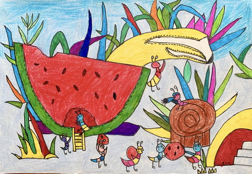 小蚂蚁搬西瓜创意画获奖