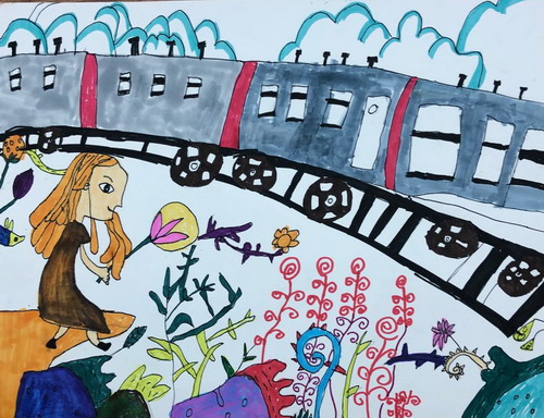 开往春天的列车儿童绘画简单