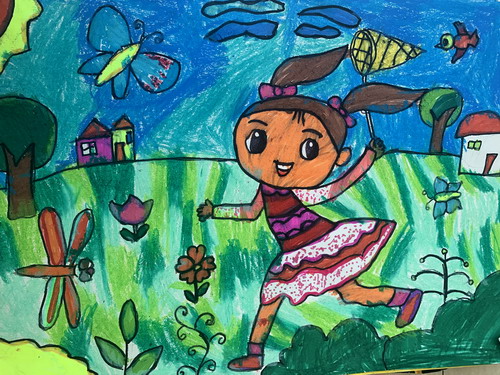 捉蝴蝶手绘画简单好看