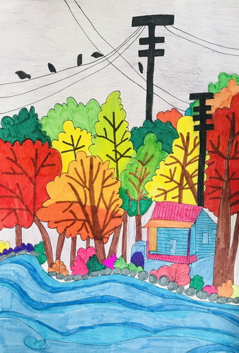 恬静的小村庄儿童插画