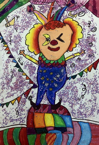 小丑表演小学生绘画