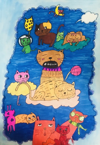 猫的世界二年级绘画