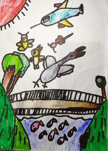 过河啦绘画图片