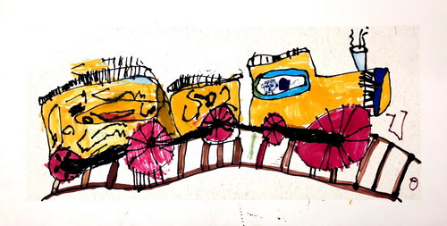 火车快跑手绘画图片