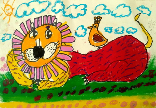 贪睡的狮子画画作品