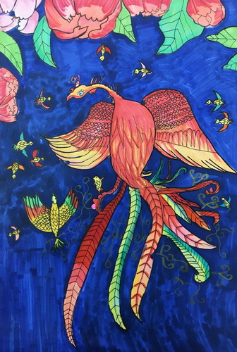 百鸟朝凤手绘画简单好看