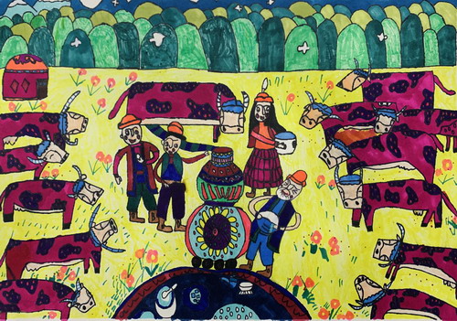 草原制奶器四年级绘画