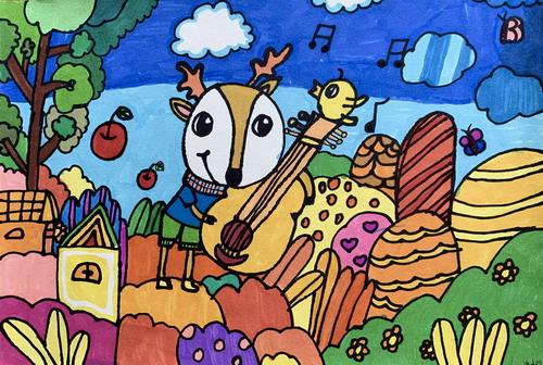 小鹿弹吉他绘画作品