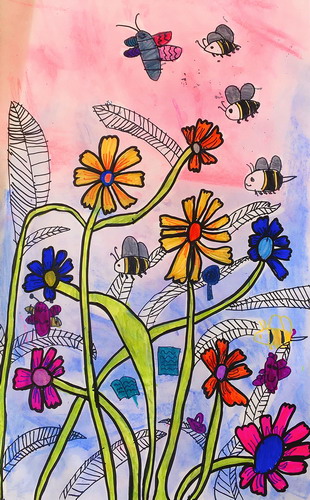 蜜蜂爱采蜜画画简单