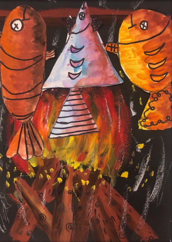 美味烤鱼二年级绘画