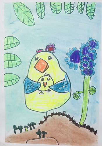 母爱无私小学生绘画