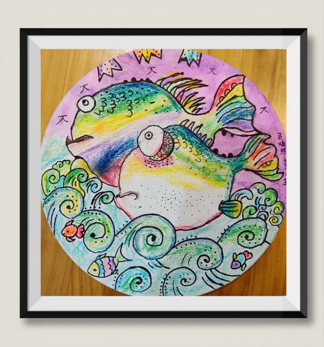 鱼儿激起千层浪一年级绘画