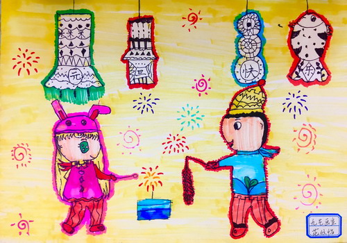 彩色的烟花手绘画