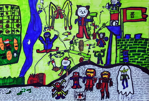 漫威遇到植物大战僵尸创意画简单好看