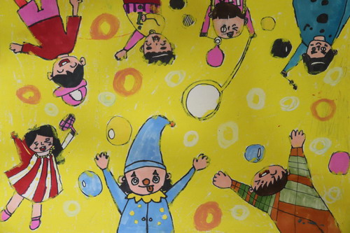 吹泡泡的小丑手绘插画