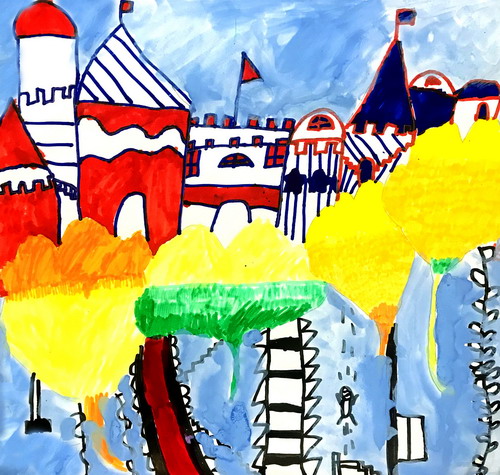 银杏叶上的王国一年级绘画