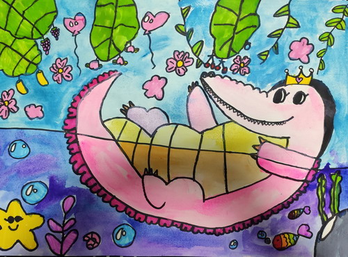 游泳的鳄鱼儿童画获奖