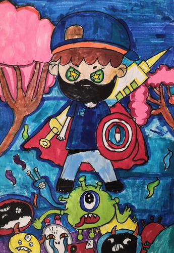 战胜病毒、中国加油小学生绘画