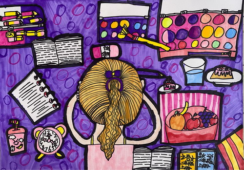 书桌一角创意画简单好看