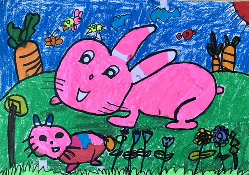 快乐小兔小学生绘画