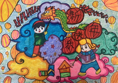 新年快乐儿童绘画简单