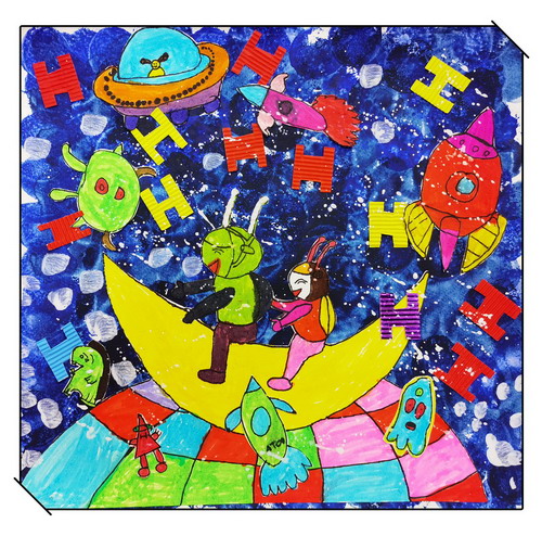 我和月亮去旅行创意画简单好看