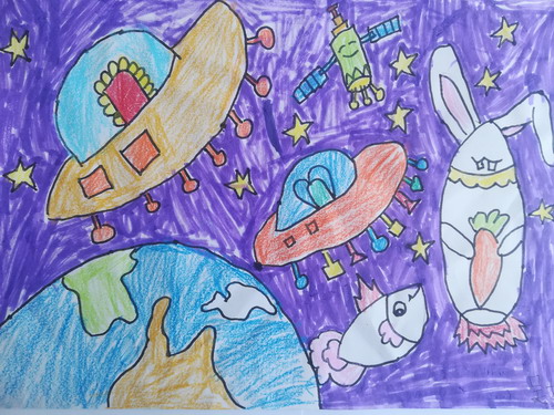 梦幻星空小学生绘画