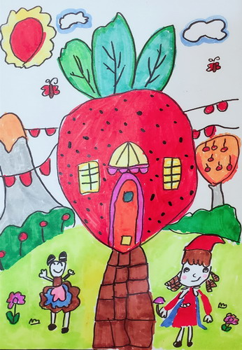 草莓房子绘画作品
