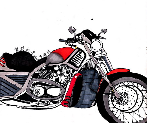 重型机车手绘图片