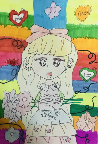 买花的女孩手绘图片