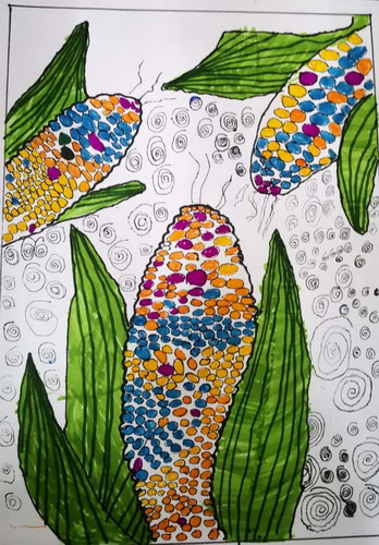 彩色玉米儿童绘画简单