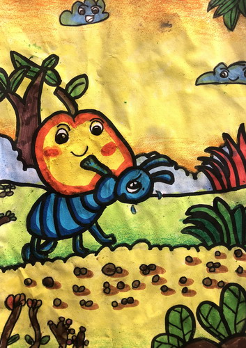 蚂蚁搬苹果儿童绘画获奖