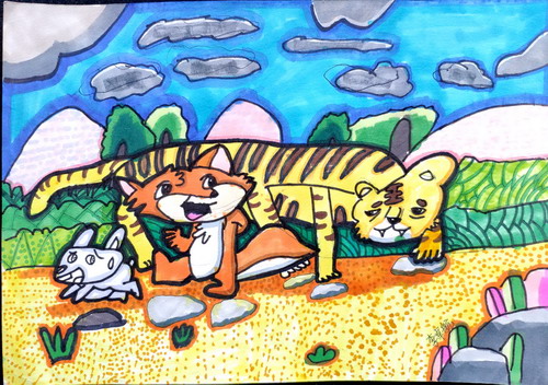狐假虎威儿童画