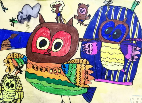 可爱的小猫头鹰画画作品