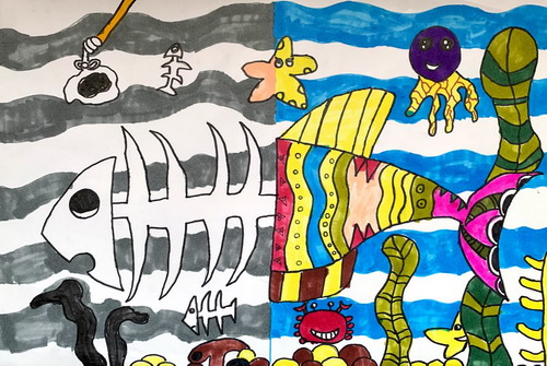 保护海洋儿童画创意