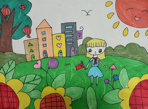 美丽的小镇手绘插画